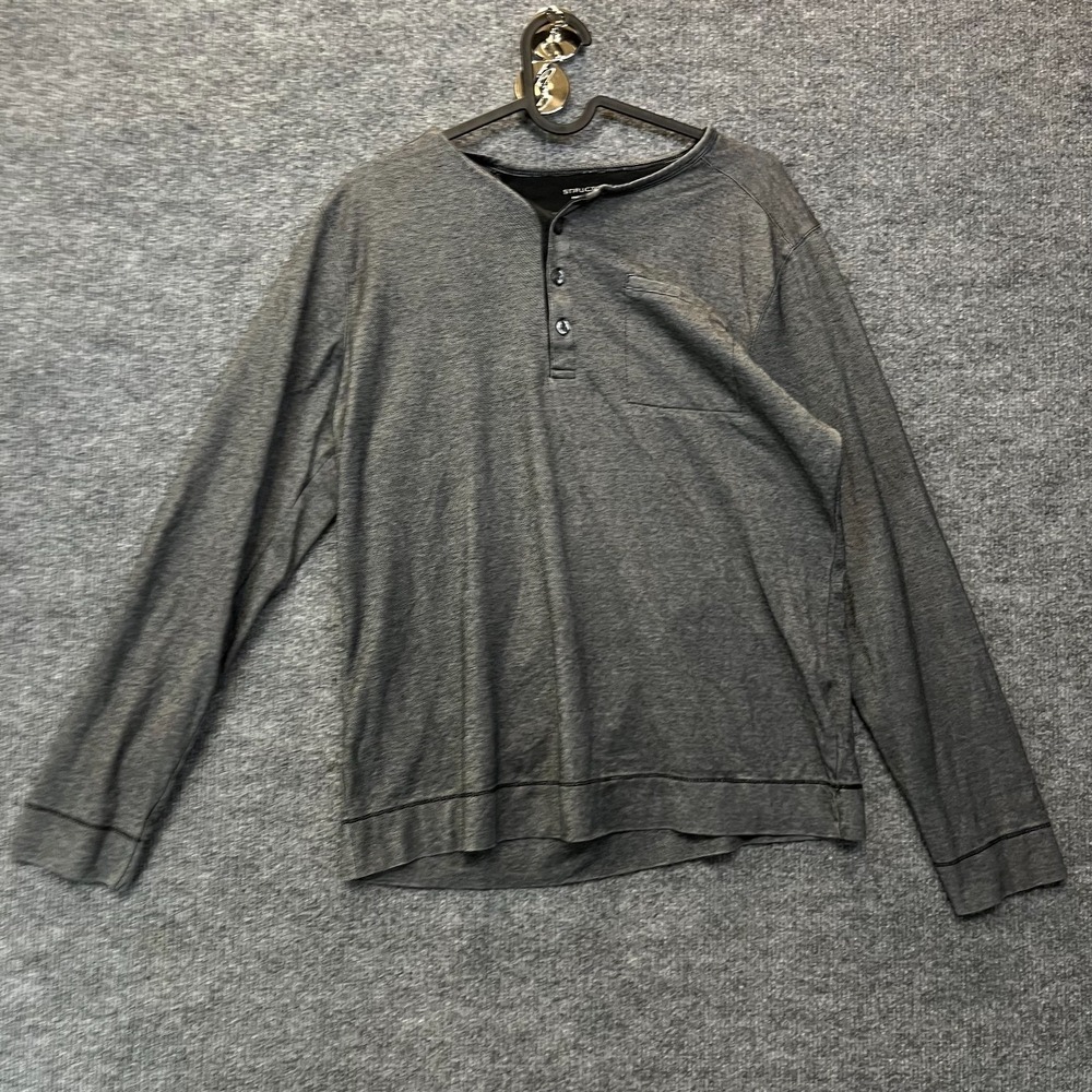 Structure Long Sleeve Henley Shirt Men's Gray Micro Stripe Pocket Classic Medium